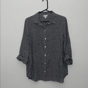 J.Jill Checkered Linen Button Down Blouse